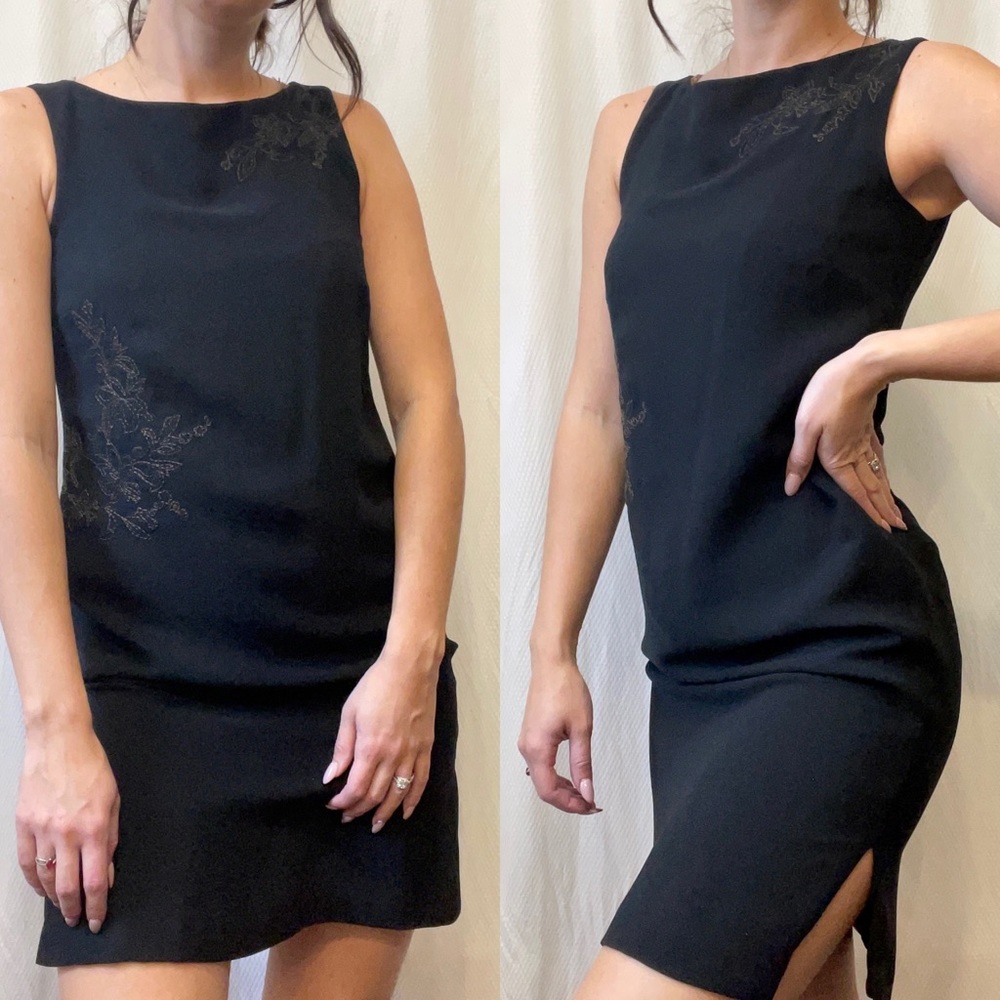 Ann Taylor Black Sleeveless Mini Dress with Subtle Embroidery